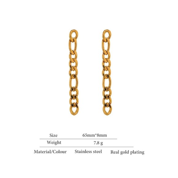 NEW 18K Gold Plated Link Chain Drop Earrings - Picture 5 of 7